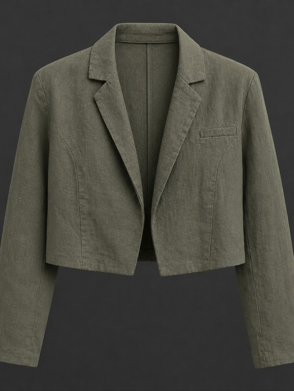 Olive Cropped Linen Blazer Jacket - Women